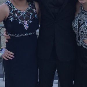 Navy Bedazzled Prom Dress